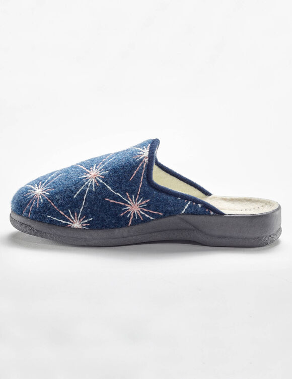 Chaussons mules fourrés brodés (marine) Chaussons mules fourrés brodés (marine)